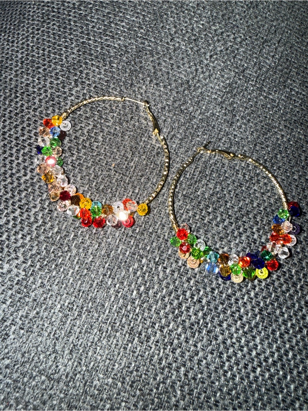 Gold Hoop Earrings with Multicolor Crystal Beads